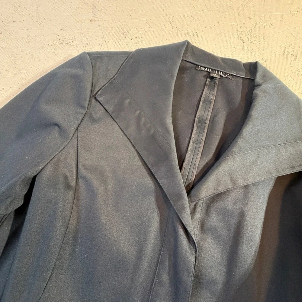 Lafayette 148 Cotton Blazer Size 8 Black Oversized Lapel Hidden Closure
